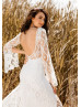 Bateau Neck Ivory Lace Open Back Bohemian Wedding Dress
